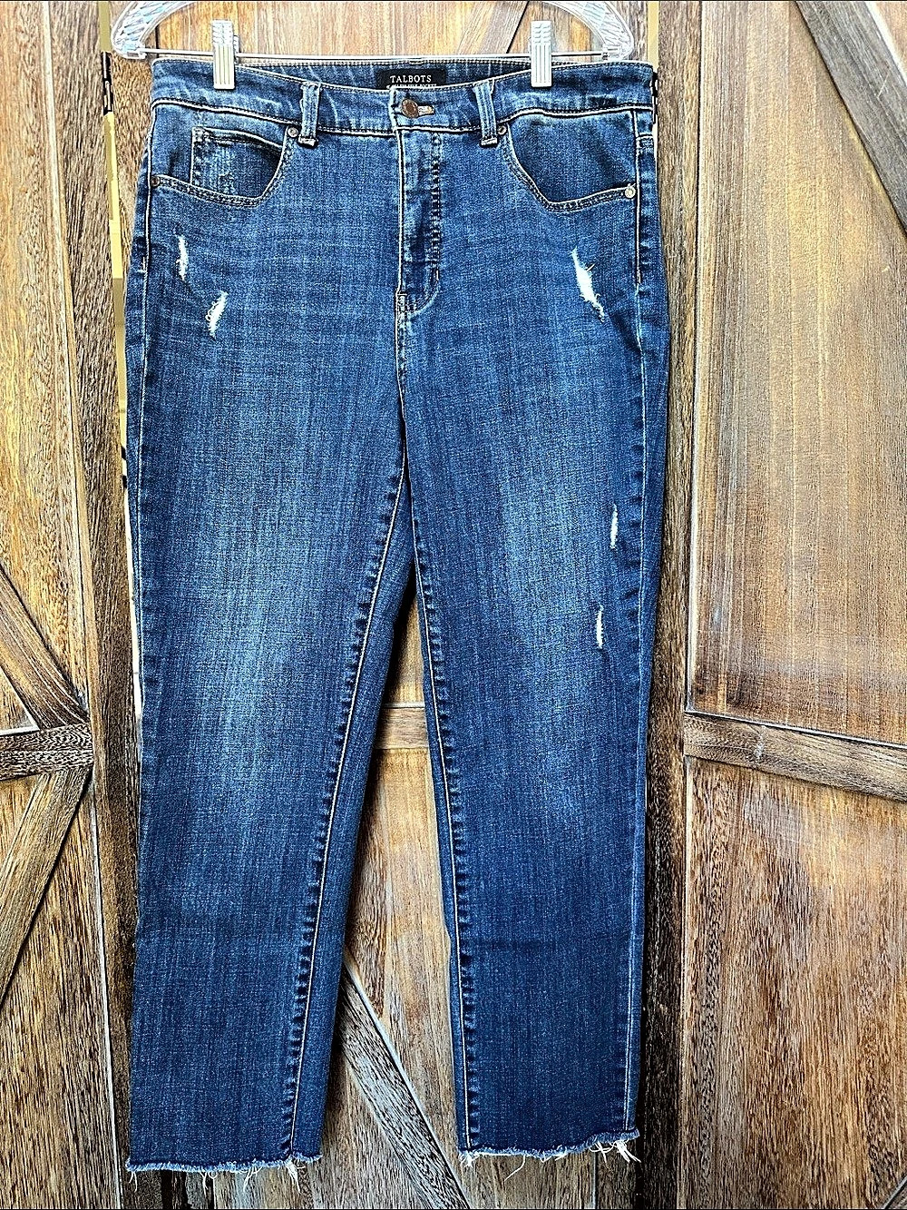 Talbots Lawless Five-Pocket Slim Straight High Waist Distressed Blue Waist 8